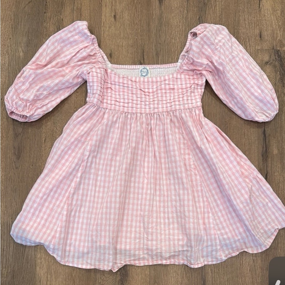 Francesca’s Pink Gingham Square Neck Mini Dress